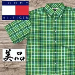 美品　トミーヒルフィガー　半袖シャツ　チェック　グリーン　オーバーサイズ