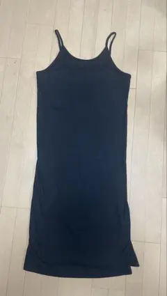 黒 キャミワンピース M〜Lサイズ サイドスリット リブ素材