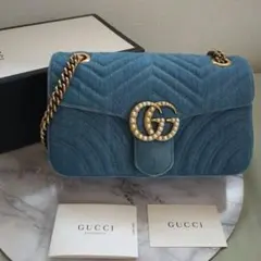 グッチ　GG　マーモント　デニム　チェーンショルダーバッグ