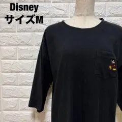 Disney ミッキー刺繍 ポケット付 カットソーワンピース 黒 M【2711】のサムネイル