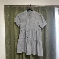 ストライプ柄 半袖ティアードシャツ M