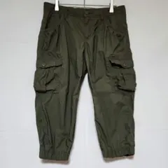 ユニクロ カーゴパンツ 裾リブ M 緑 クロップド丈 ミリタリー パンツ