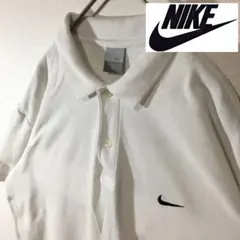 【個性派古着】ナイキ　半袖ポロシャツ　ロゴ刺繍入り　無地　白　ロゴボタン　 XL