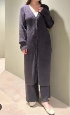 ジェラートピケ　調温スムーズィー　ロング　カーディガン　ネイビー