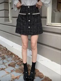 新品未使用 ツイードスカート ブラック M 韓国 綺麗め台形スカート