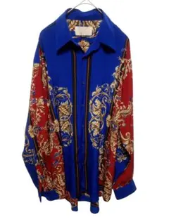 【M0018】ヴィンテージ バロック模様 長袖シャツ Mサイズ アート