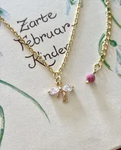 【ジルコニアリボンチャームとピンクオパール18kgp天然石ネックレス】