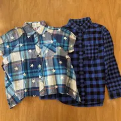 キッズ チェックシャツ 2枚セット 半袖シャツ 長袖シャツ130cm