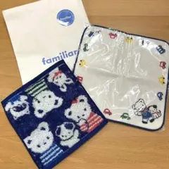 ファミリア タオルハンカチ 2枚セット くま柄 日本製　青　新品