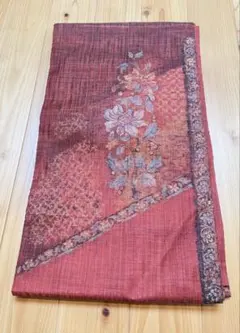 赤い絹製袋帯 花柄刺繍 渡文のサムネイル