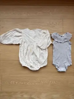 【韓国子供服】レースロンパース　クリーム色&ノースリーブロンパース　セット 80