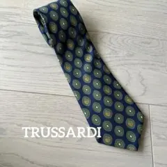 【美品】TRUSSARDI ネイビー 円形模様 ネクタイ