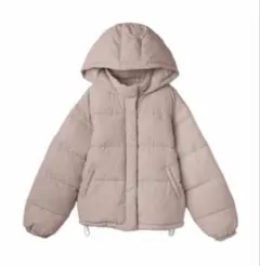 ベージュ キルティング ダウンジャケット フード付き