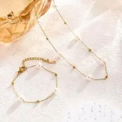 【卒業入学用に】２個セットパール ネックレス ブレスレット 新品 ゴールド