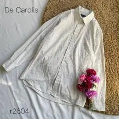 長袖ストライプシャツ　フロントボタン　オフィス　De Carolis ホワイト