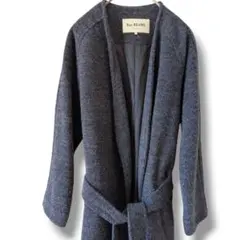 レイビームス ノーカラーロングコート ガウンコート グレー S 通勤