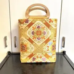 帯リメイク トートバッグ 和柄 木の持ち手 ハンドメイド | Mercari