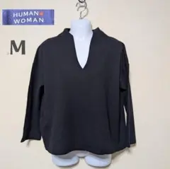HUMAN WOMAN Vネック ニット M ウール混 ゆったり　きれいめ