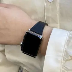 アップルウォッチ対応 レザー調バンド 42mm-44mm ネイビー　青