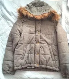 earth フード付きグレーキルティングダウンジャケット