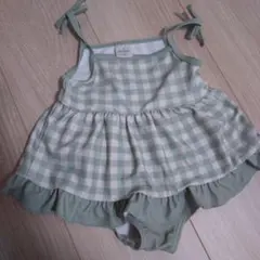 ミントグリーン チェック柄 フリル水着