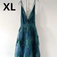 ワンピース 【XL】 グリーン 緑 花柄 ロングワンピース キャミワンピース