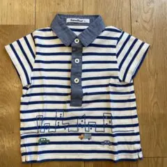 familiar ポロシャツ 90サイズ 白/青ストライプ