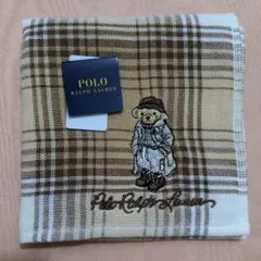 ポロラルフローレン　ガーゼタオルハンカチ　ポロベア　チェック(ブラウン)