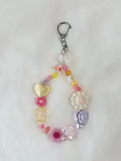 ビーズストラップ オレンジ スマホストラップ じゃらじゃら