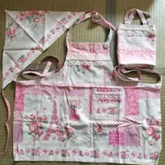 キッズエプロンセット ピンク 花柄