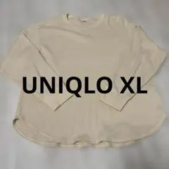 UNIQLO. ワッフルクルーネックT（長袖）.白.XL