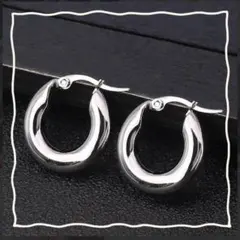 チャンキー　シルバー　フープ　ピアス　レディース　ぷっくり　ステンレス