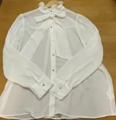 ZARA フリルネック ボウタイブラウス ホワイト 長袖