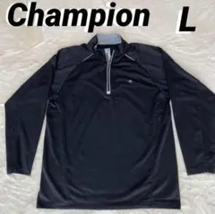 Champion ワンポイント　ハーフジップ　ナイロントレーナー　ブラック　L