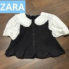 ZARA フリルカラー パフスリーブ トップス　M