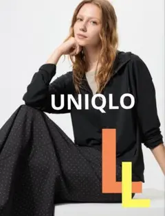 【美品】UNIQLO　ユニクロ　エアリズムフルジップパーカー　ブラックLL