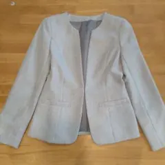 【美品】ノーカラージャケット ライトグレー　オフィスカジュアルSサイズ