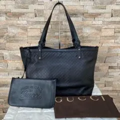 GUCCI　グッチ　GG柄　トートバッグ　オールレザー　ポーチ付き　ブラックのサムネイル