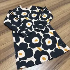 マリメッコ ウニッコ柄 ワンピース ブルー ベージュ 花柄 七分袖