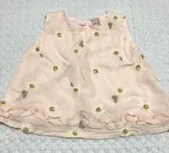 女の子　春夏プティマイン　デイジー刺繍　ノースリーブトップス　80