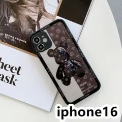 iphone16ケース　カバー　背面強化ガラス 　璃熊 茶色