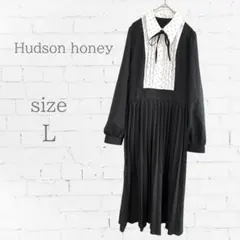 Hudson honey プリーツシャツワンピース ブラック 黒 ドット柄 L