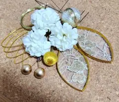 髪飾り 水引、和玉、 パール 金銀ホワイト