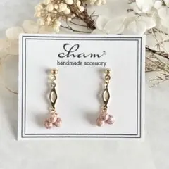 (No.243) 小ぶり チェコビーズ ピンク ハンドメイドピアス イヤリング