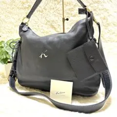 【美品】キタムラ ショルダーバッグ ハンド 2way レザー シボ革 ブラック