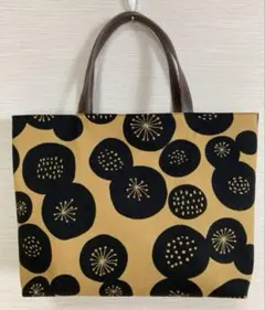 SALE ミニトート ハンドメイド 北欧風 サークルフラワー ブラウン