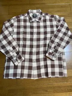 最終価格❗️AIGLE エーグル　茶系チェック柄のネルシャツ　XL