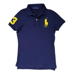 RALPH LAURENネイビー 半袖ポロシャツ ビッグ馬ロゴ3数字刺繍コットン