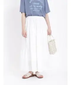 新品未使用 サマンサモスモス SM2 ホワイト ティアード フレアスカート