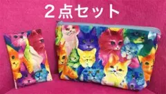 ネコ柄ポーチ ねこ柄ポーチ ポーチ レインボーネコ柄ポーチ ミニティッシュケース